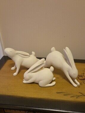 Set Of Three Resin Yoga Bunny Figurines
